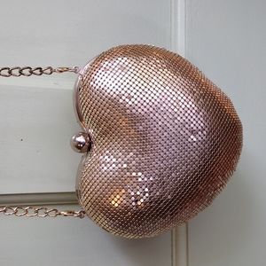 Starlet heart shaped gold metallic mesh evening bag